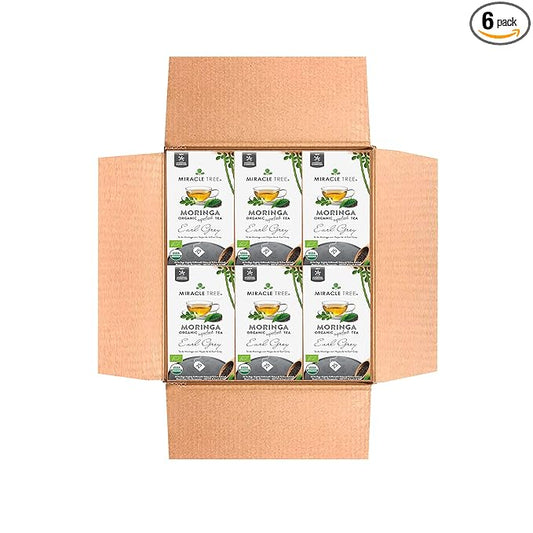Miracle Tree - 6 Count of Organic Moringa Superfood Tea, 25 Individually Sealed Tea Bags, Earl Grey (Keto, Detox, Energy/Immunity Booster, Vegan, Gluten-Free, Organic, Non-GMO, Lightly Caffeinated)