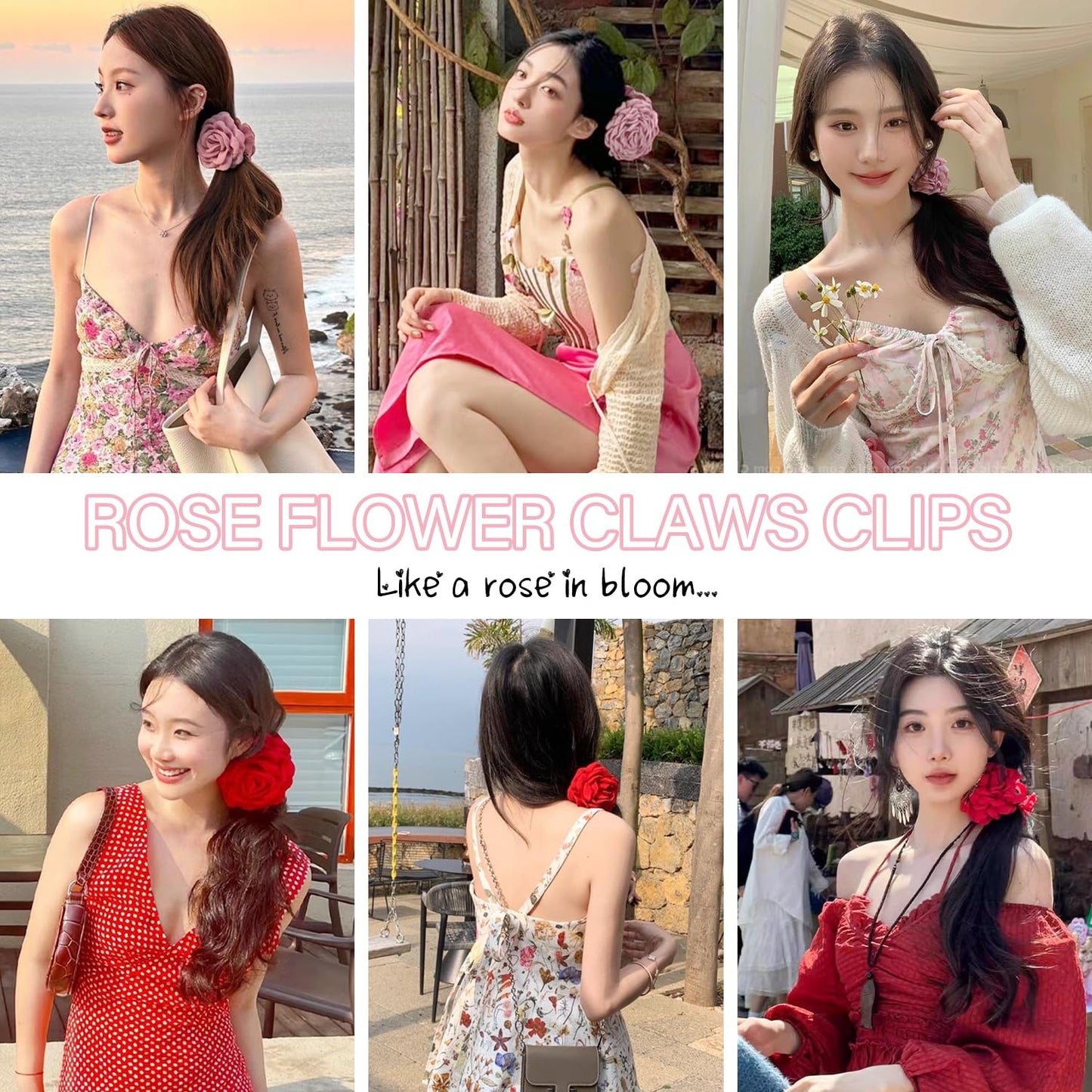 Rose Flower Clips for Women, 2 Pack Large Rose Hair Claw Clips, Floral Hair Clips for Women Girls Thick Hair, Non Slip Strong Hold, 2 Colors