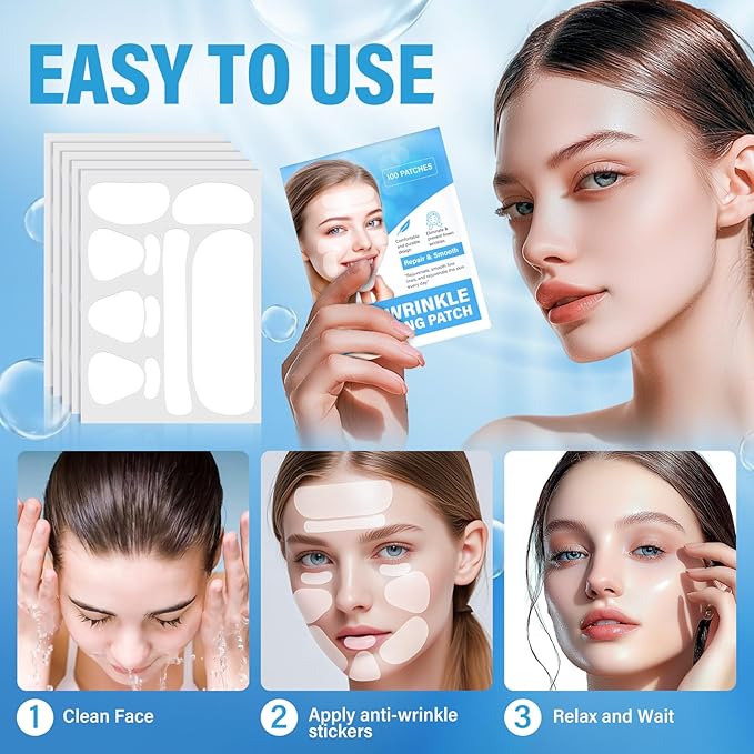 Anti Wrinkle Patches, Effective Wrinkle Patches for Face & Forehead, Facial Lines Stickers Overnight, Reduce Eyes & Face Fine, Smooth Fine Lines, Comfortable and Breathable