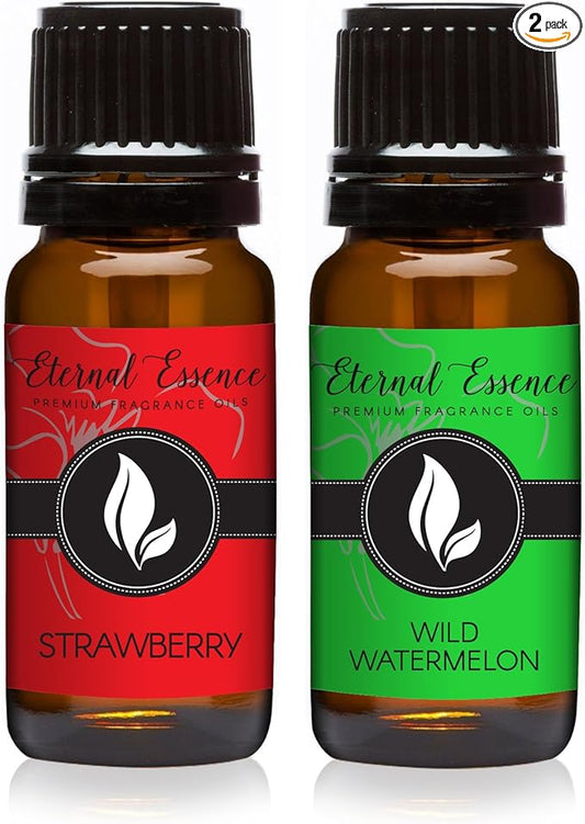 Eternal Essence Oils 2 Pack 10ml Premium Fragrance Oil - Strawberry & Wild Watermelon - for Candle, Soap Making, Aromatherapy, Diffusers, Home Care, & Humidifiers