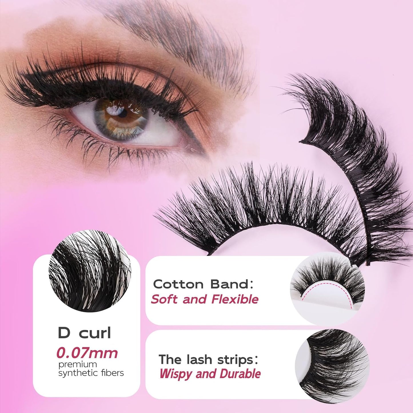 Dramatic Cat Eyelashes - Fluffy Volume False Eyelashes with Lightweight Comfort, Easy Apply Winged Style (8-16mm), Reusable Glam Lashes for All Eye Shapes, 7 Pairs Full-Strip Lashes