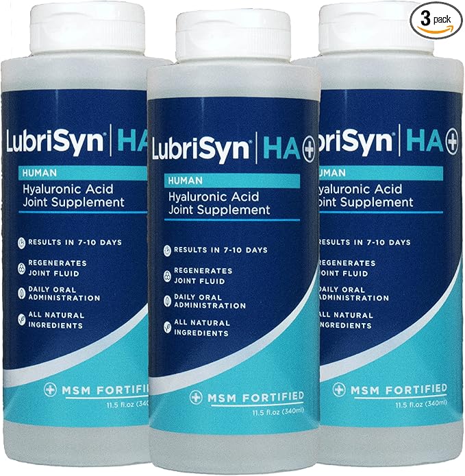 Lubrisyn HA with MSM - Proprietary Vegan Joint Relief Edible Supplement Made in USA for Humans - 3 Pack, 90 Day Supply of Liquid Hyaluronic Acid Formula for Healthy Joints