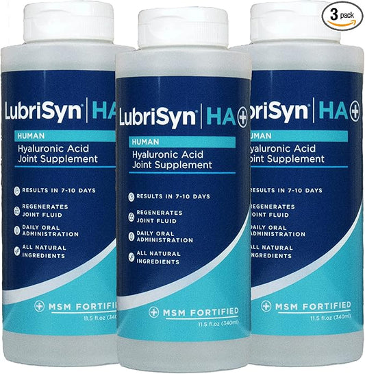 Lubrisyn HA with MSM - Proprietary Vegan Joint Relief Edible Supplement Made in USA for Humans - 3 Pack, 90 Day Supply of Liquid Hyaluronic Acid Formula for Healthy Joints