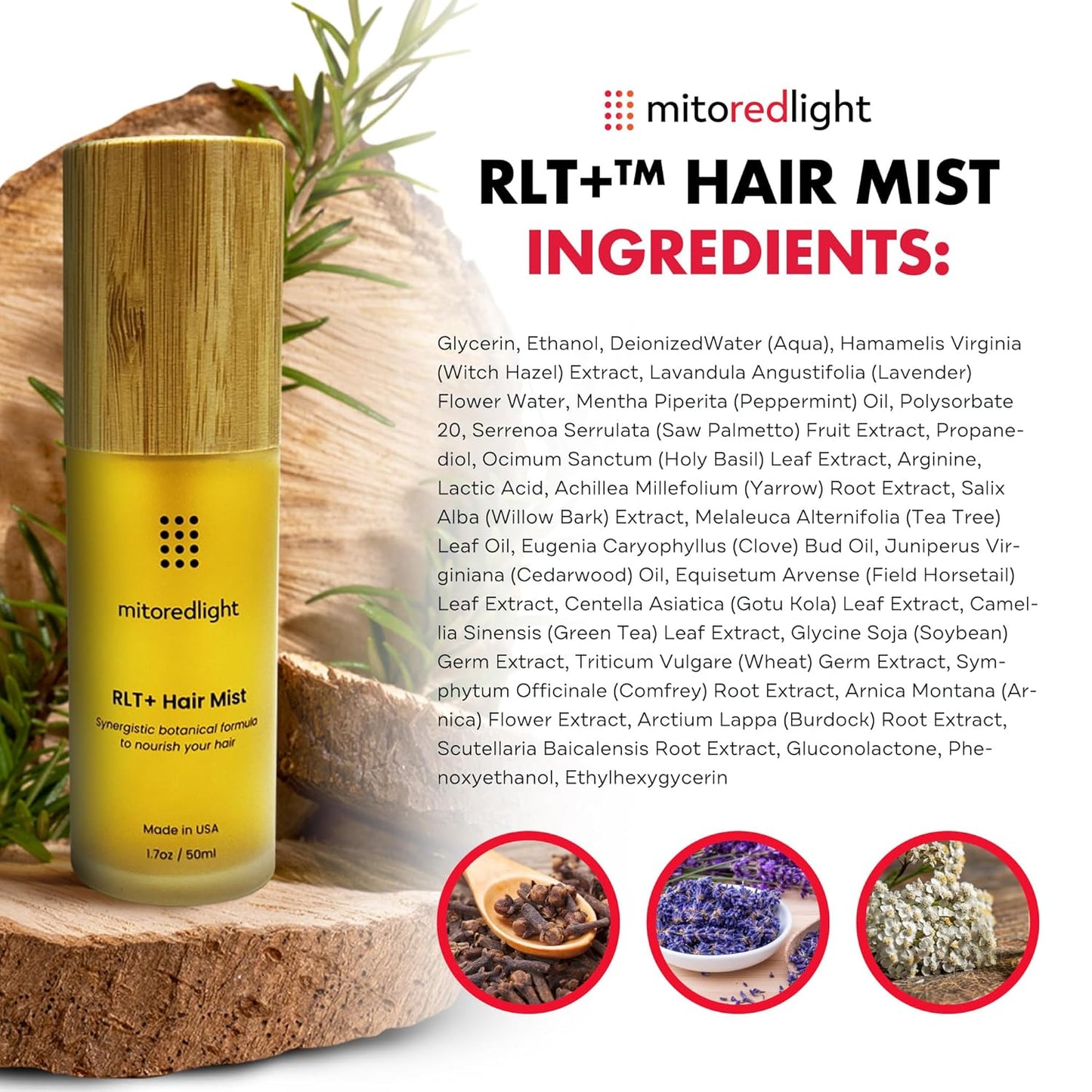 Mito Red Light RLT+ Hair Mist: Red Light Therapy Spray for Hair - Red Light Hair Therapy Mist - Boosts Hair Health with Natural Ingredients - All Hair Types - 1.7 fl oz