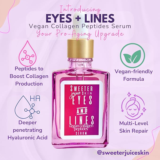 | Eyes + Lines Vegan Collagen Peptides Serum | 5 Peptides | Reduces Wrinkles & Dark Circles | Niacinamide, Hyaluronic Acid, MSM, Green Tea | Deep Hydration & Firmness | Ageless Beauty