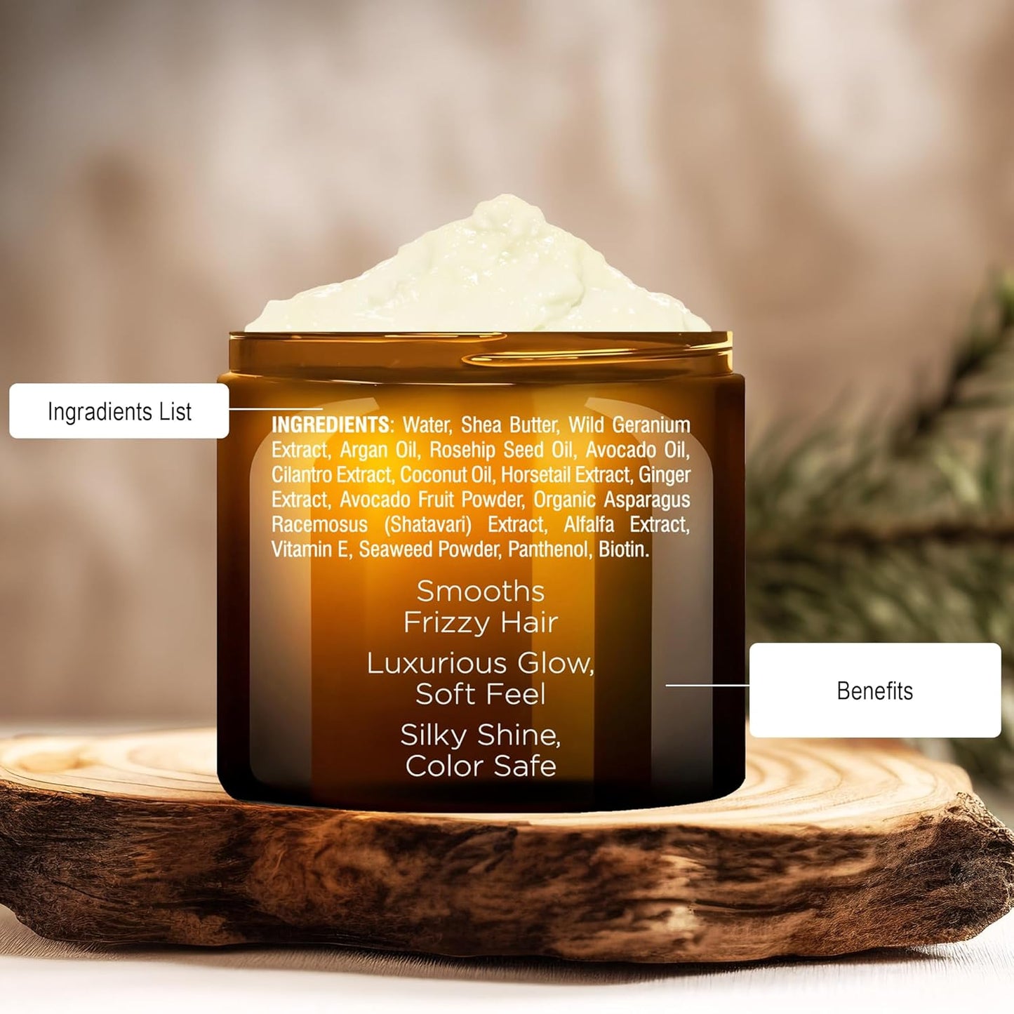 Majestic Pure Avocado and Coconut Hair Mask for Dry Damaged Hair - Infused with Biotin - Deep Conditioning, Hair Thickening, for Healthy Hydrated Hair, Sulfate Free, 16 fl oz