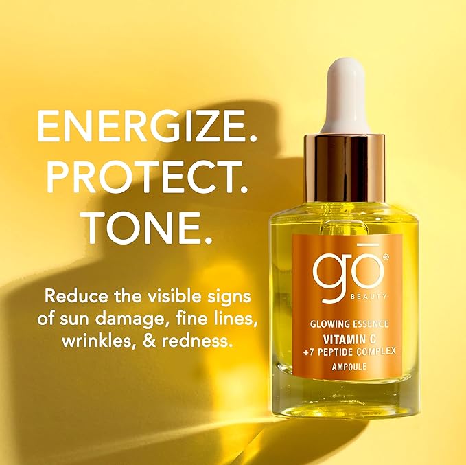 Go Beauty Daily Skin Brightening & Tightening Serum with Vitamin C, Niacinamide, Vitamin B5, Collagen & + 7 Peptide Complex for Dark Spots, Dull & Uneven Skin Tone – Glowing Essence,1 fl. Oz