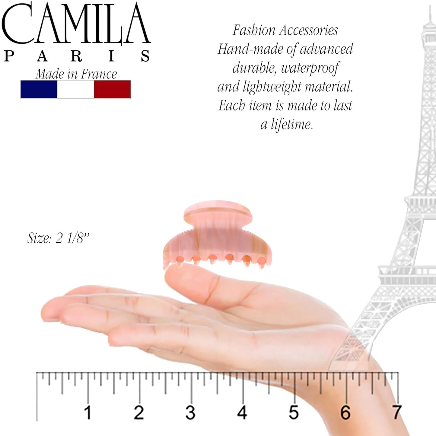 Camila Paris CP3064 French Hair Clip for Women, Handmade, Pink, Small, Girls Hair Claw Clips Jaw, Durable Styling Hair Accessories for Women, Strong Hold No Slip Grip, Made in France