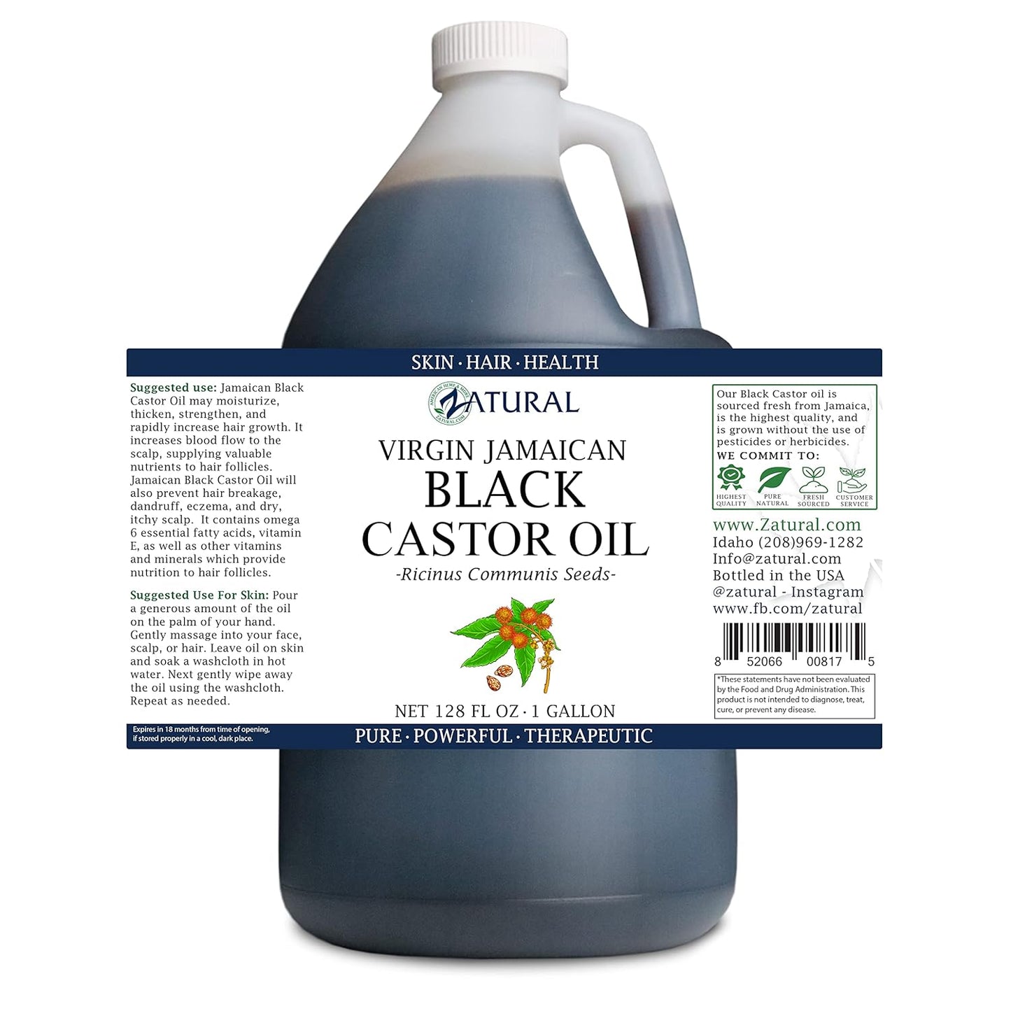 Zatural Black Castor Oil_100% Pure Tropic Jamaican Black Castor Oil (1 Gallon)