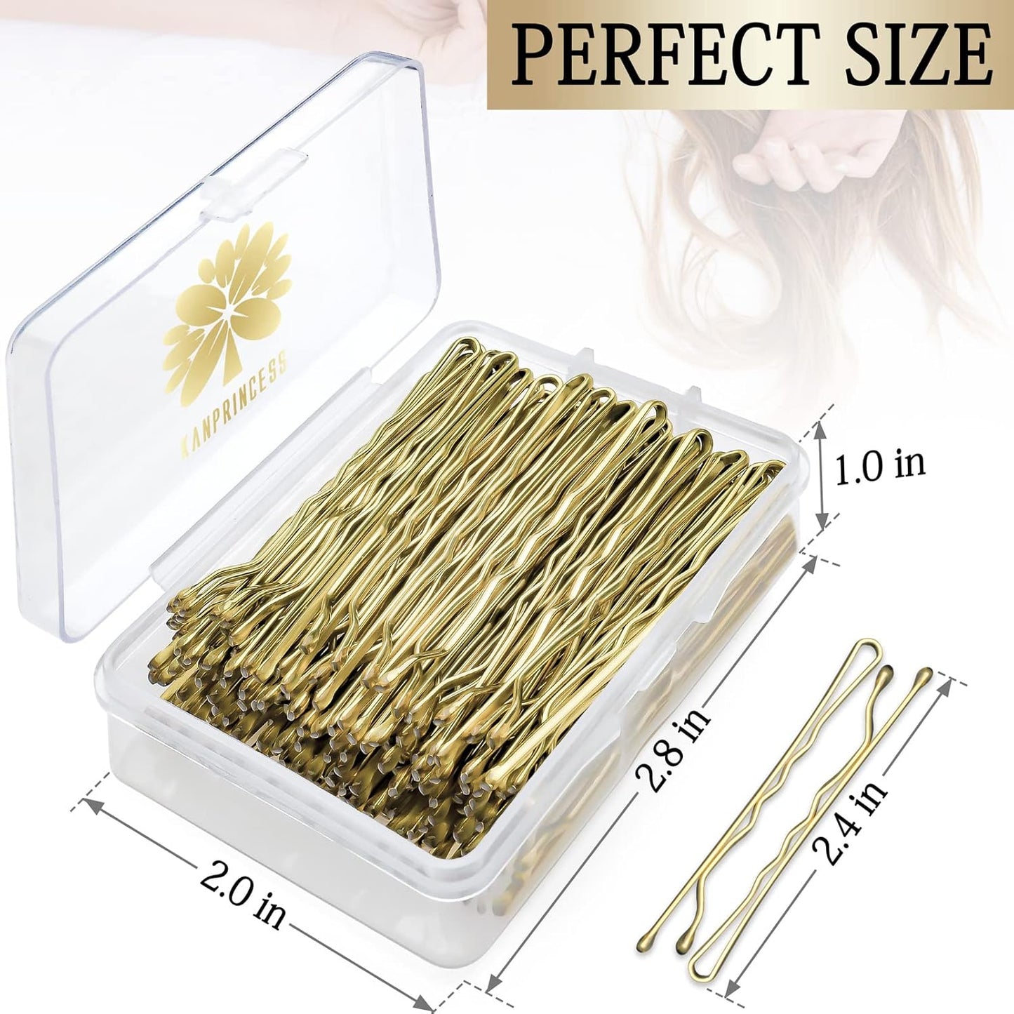 100PCS 2.4Inch Bobby Pins Gold,Pain-Free Bobby Pins for All Hair Types,Hair Pins for Women Girls,Hairpins for Buns with Box(Gold)