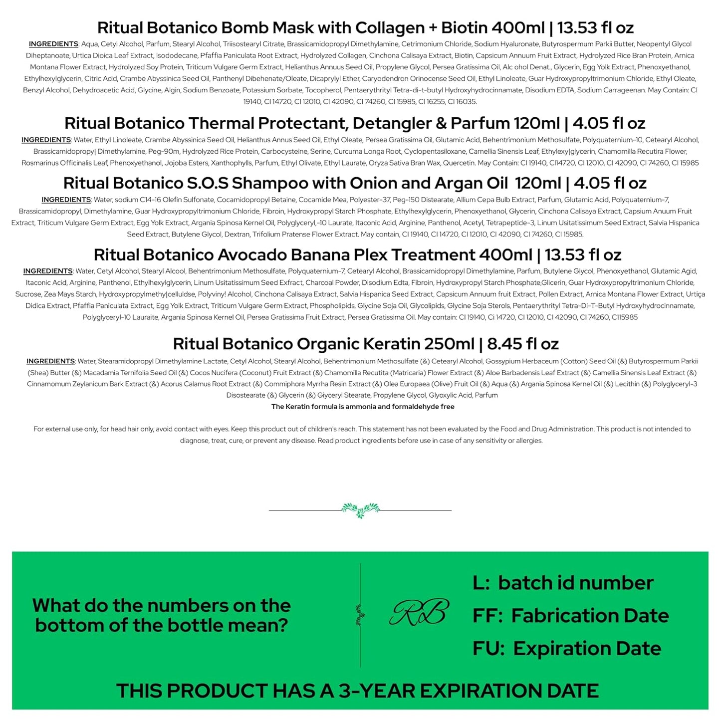 Aftercare for Ritual Botánico Keratina Orgánica | Treatment to Straighten, Repair and Relax Hair | All Natural, Organic & Vegan Ingredients | Product of Colombia | 6 Piece Kit