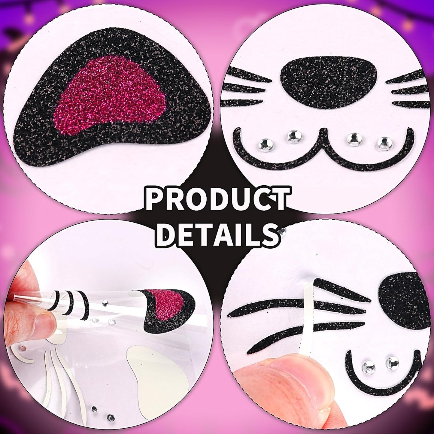 Face Stickers Gems Halloween Temporary Tattoo Sticker Animals Face Sticker Decal Body Face Self-adhesive Sticker Stage Makeup Party Cosplay Decoration 2pcs (cat)
