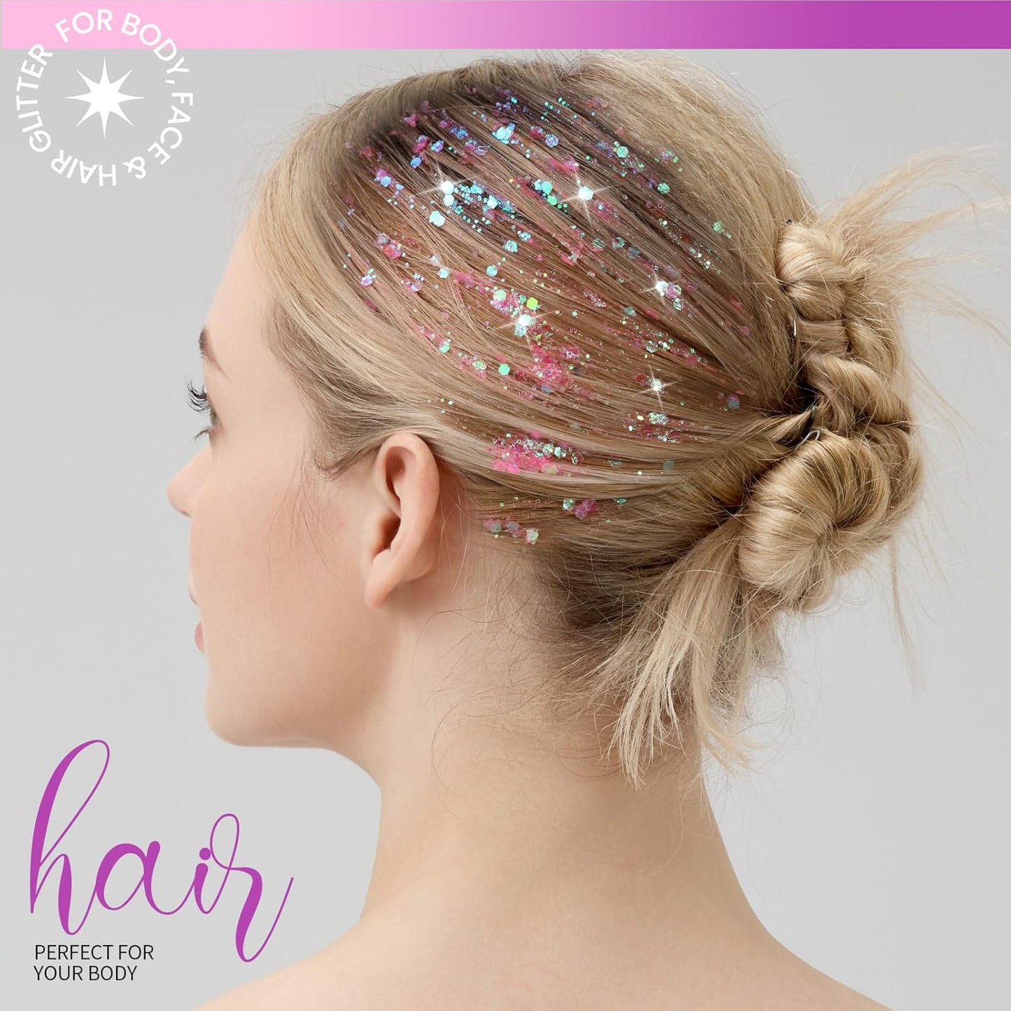 Teenitor Face Glitter, 2pcs Pink Body Glitter Gel, 20g/0.7oz Makeup Glitter for Face, Body, Eye, Hair Glitter Gel, Pink Glitter Gel for Face & Body - 2 Sizes, Festival Glitter Gel