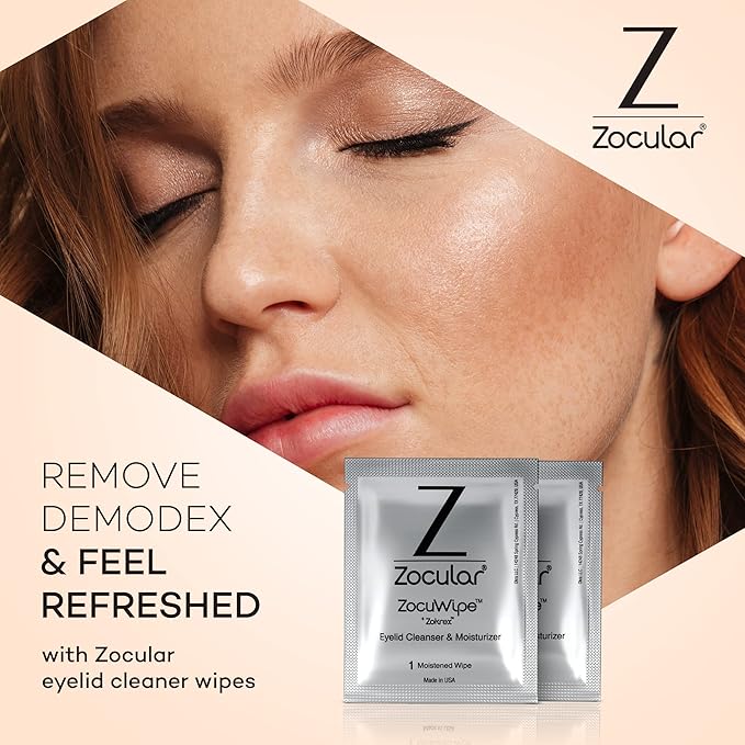 Zocuwipe Eyelid Wipes Eyelid Cleanser and Moisturizer Pads 30ct + Zocufill Elixir Eye Gel and Face Serum + Zocufoam Cleanser Bundle