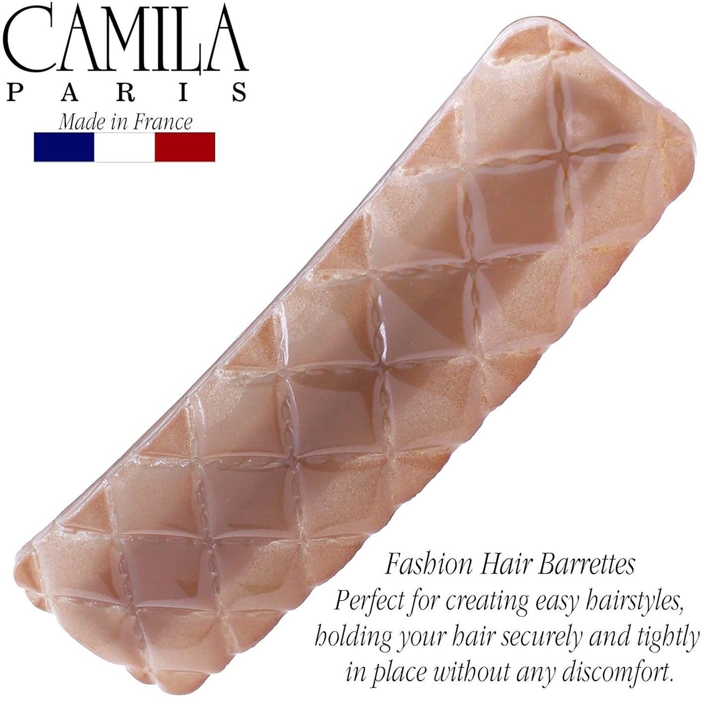 Camila Paris CP3249 French Hair Barrette Clip for Girls, Pink Shell, Rubberized Metal Closure Strong Hold Grip Hair Clips for Women, No Slip Durable Styling Girls Hair Accessories, Made in France