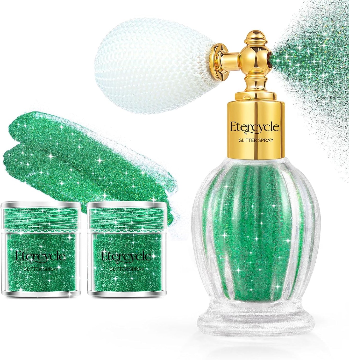 Etercycle Body Shimmer Spray, Green Hair Glitter Spray Sparkly Gifts, Face Glitter for Women Longwear and Quick Drying Fine Glitter Makeup for Y2K Accessories, Party, Stage Shows, Nightclubs, Bar