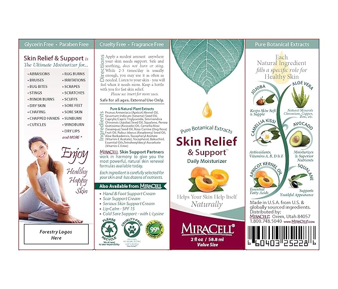 Miracell Skin Relief & Support Oil – Natural Face & Body Moisturizer with Apricot, Jojoba, and Vitamin E – Fast-Absorbing Hydration for Dry, Sensitive, or Rough Skin – 2 oz
