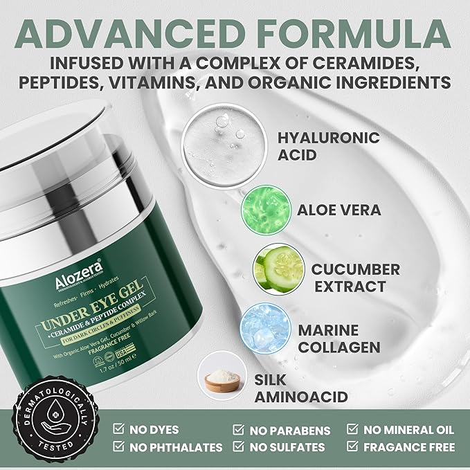 Under Eye Gel Cream – Reduces Dark Circles & Puffiness, Repairs & Moisturizes, Hydrating and Refreshing Formula for Under Eyes Skin, 1.7 oz