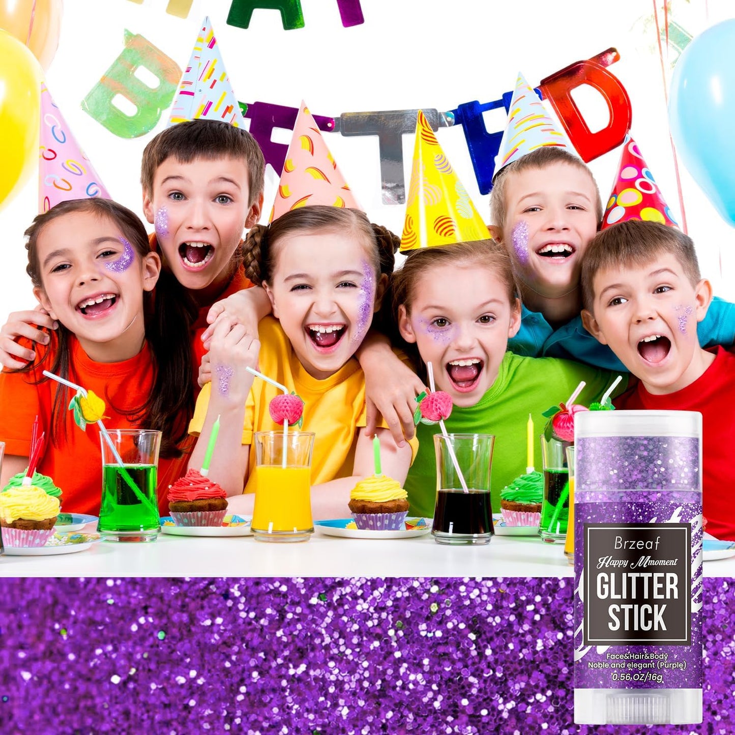 Brzeaf Waterproof Purple Glitter Stick, Not Greasy & Shimmery & Long Lasting, Chunky Glitter for Face/Body/Hair/Eyes, Singer Concert Music Halloween Rave Festival, Glitter Stick Makeup for Women Men