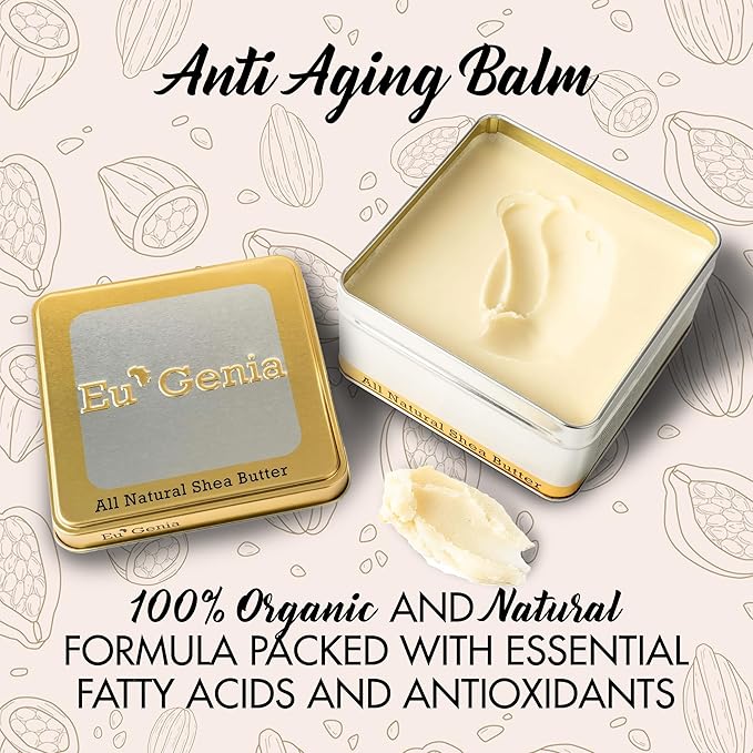 Eu'Genia Anti-Aging Shea Butter Balm: Unscented 12 oz, 100% Pure Unrefined Ghanaian Shea, Premium Face & Body Moisturizer for All Skin and Hair Types