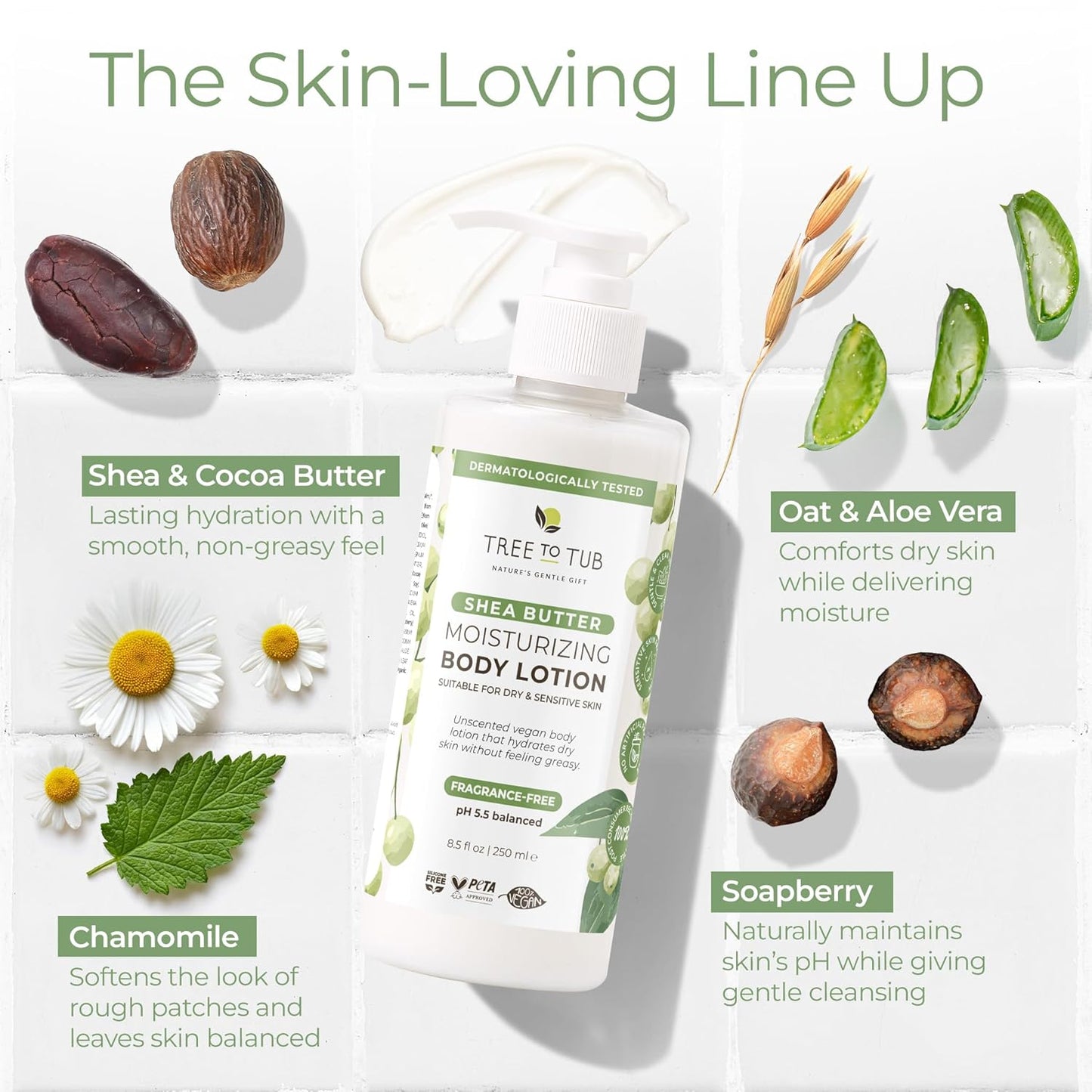 Tree to Tub Unscented Shea Butter Body Lotion for Dry Skin - Fragrance Free Lotion,Vegan Body Moisturizer, Good for Sensitive Skin for both Women & Men