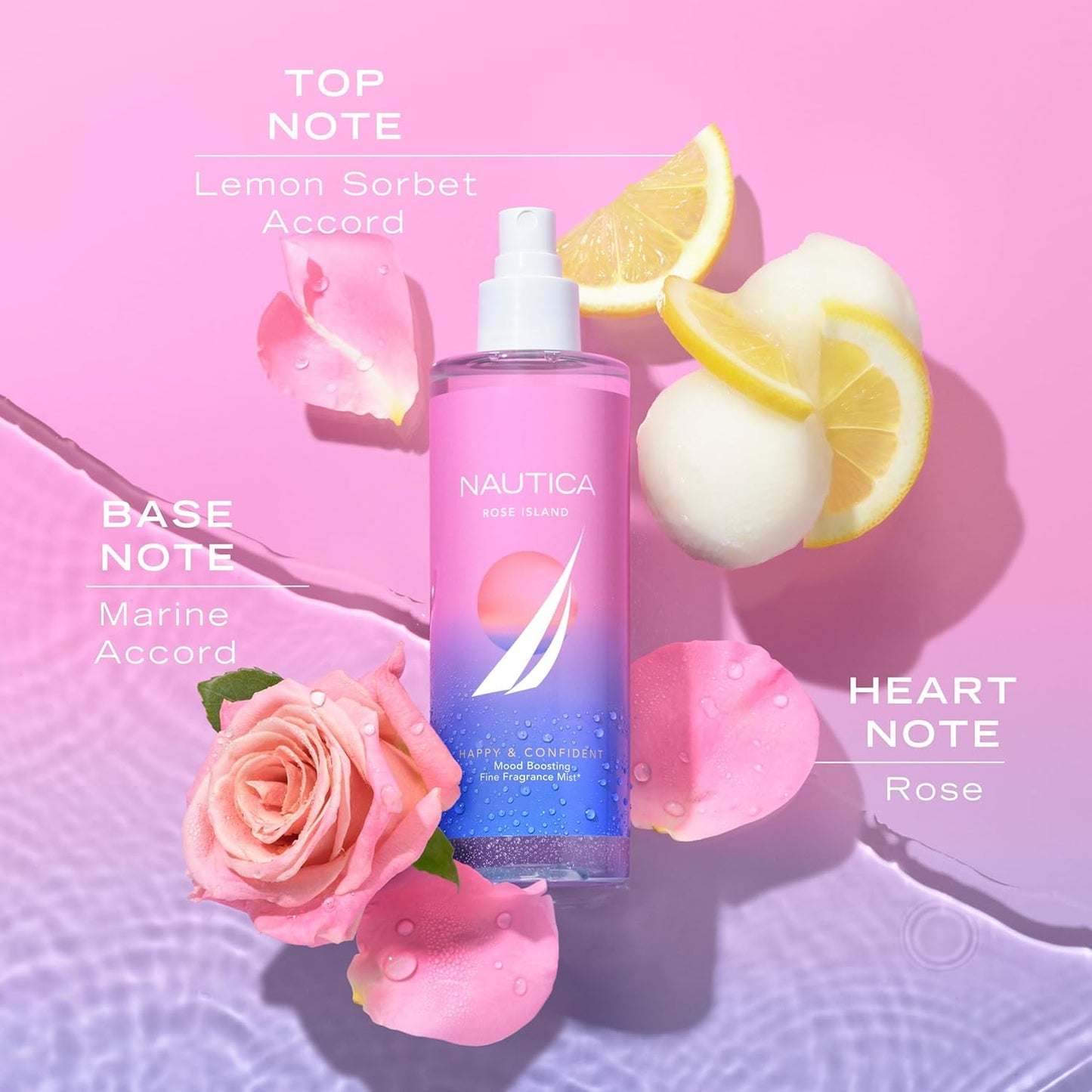 Nautica for Her Rose Island Body Mist, 8.4 Fl Oz (Pack of 1), Notes of Lemon, Rose, and Musk, Women's Fragrance, Long Lasting, Mood-Boosting Fragrance, Vegan Formula