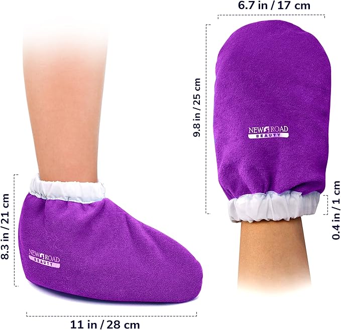 Paraffin Wax Mitts for Hand and Foot, Thick Heat Therapy Insulated Terry Cloth for Paraffin Treatments, Use For Pedicure Foot Spa - Purple