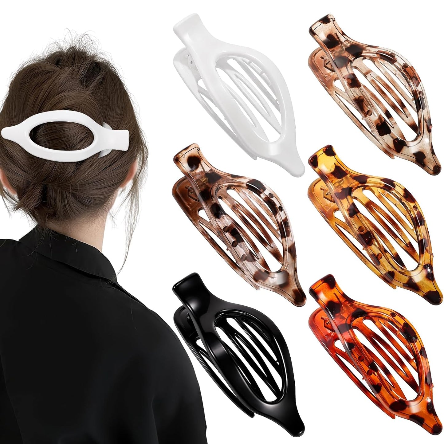 Obeoby 6 PCS Flat Hair Clips for Women, French Flat Claw Clips Hair Accessories Barrettes Large Medium Duckbill Stocking Stuffers Christmas Gifts (Tortoiseshell)