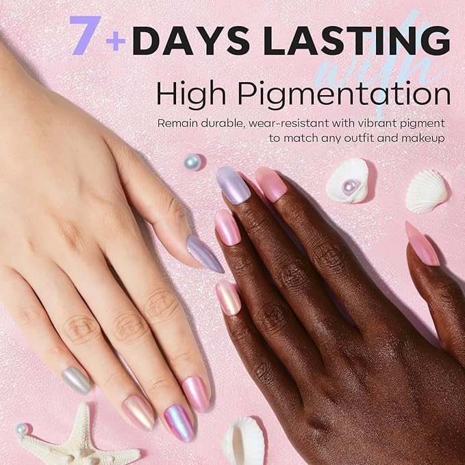 Modelones Pearl Nail Polish 6 Colors Shimmer Pearl White Pink Mermaid Purple Mini Nail Polish Set with Cuticle Remover Kit