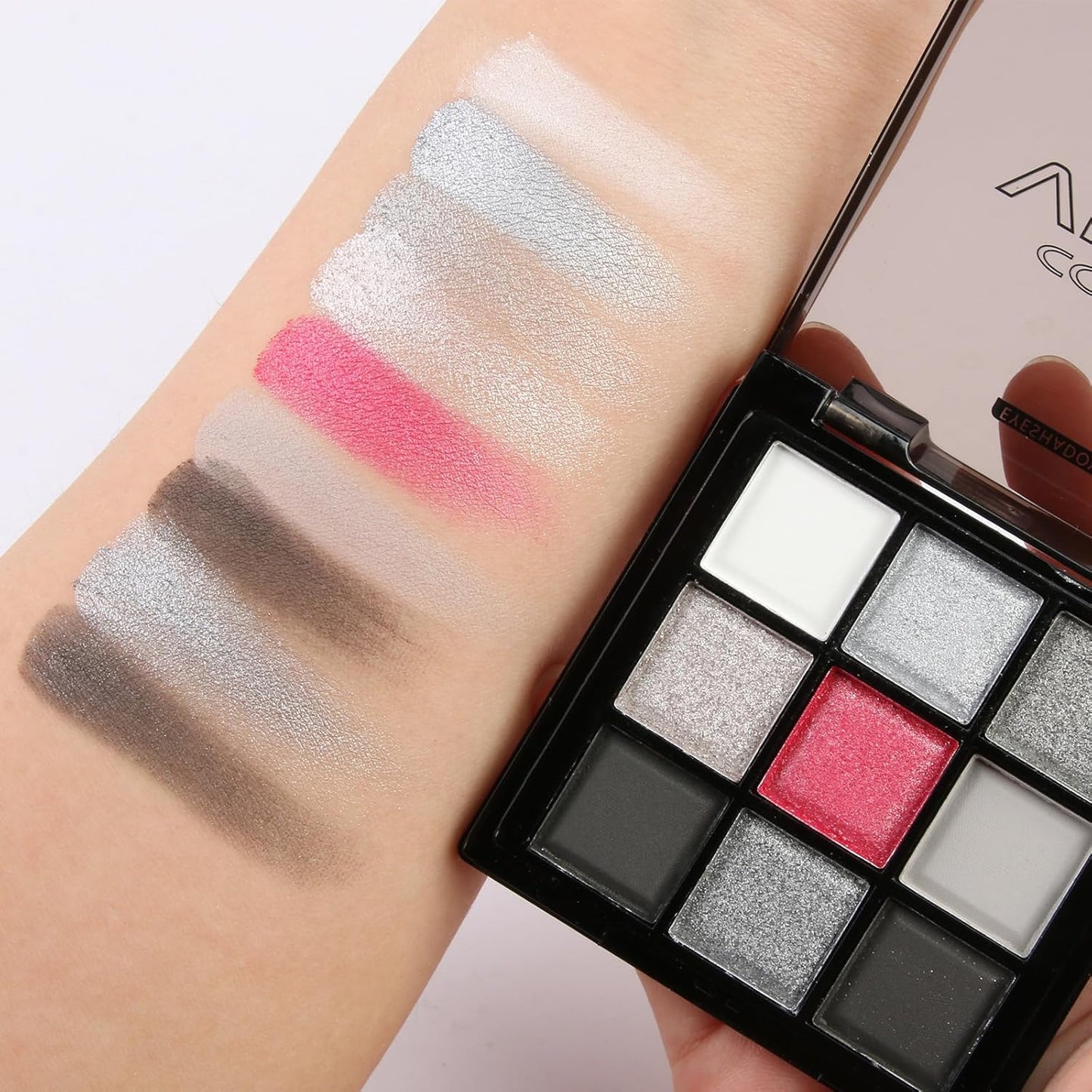 9 Colors Smoky Eyeshadow Palette – Silver, Black, Gray & Red Eyeshadow for Bold Eye Looks, Highly Pigmented Glitter & Matte Shades, 24-Hour Long-Lasting Waterproof Formula, Easy to Blend Eye Makeup