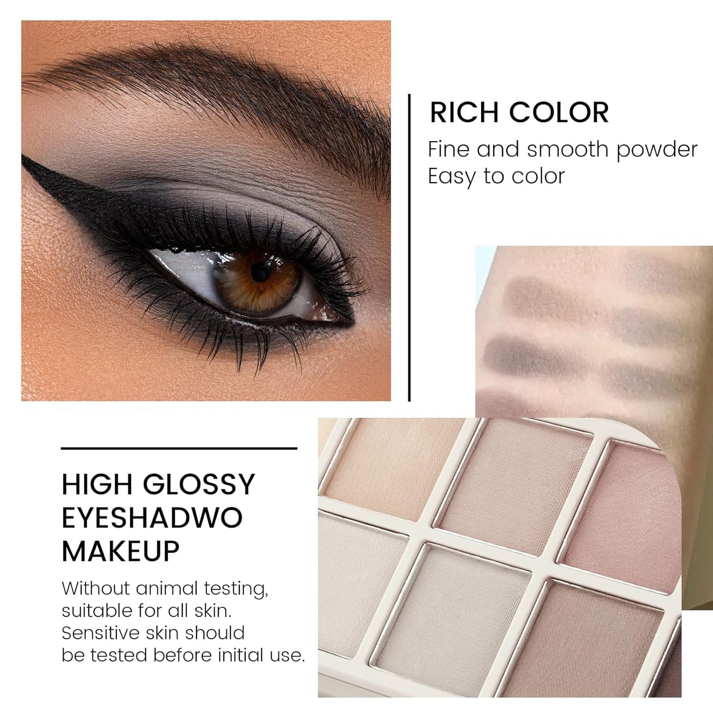 KYDA 10 Colors Nude Eyeshadow Palette, Neutral Grey Smokey Eye Pallete, Taupe Brown Matte Eye Shadow Palette, Ultra-Blendable, Long Lasting Natural Eyeshadow for Older Women, Smokey Grey