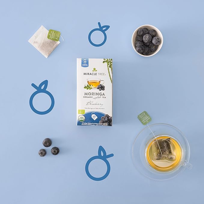 Miracle Tree - Organic Moringa Superfood Tea, 25 Individually Sealed Tea Bags, Blueberry (Keto, Detox, Energy & Immunity Booster, Vegan, Gluten-Free, Organic, Non-GMO, Caffeine-Free)