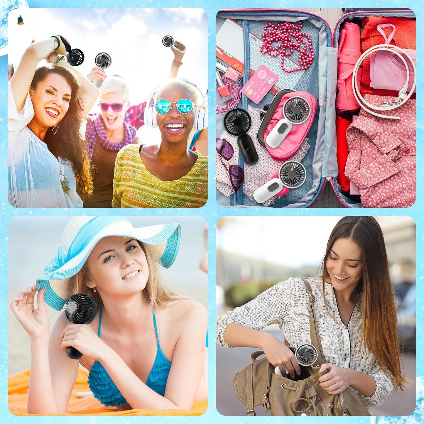 12 Pack Mini Portable Handheld Fan Bulk for Travel 3 Speeds, Rechargeable USB Battery Operated, Small Personal Eyelash Fans for Women Men Indoor Outdoor(Black White,Classic Style)