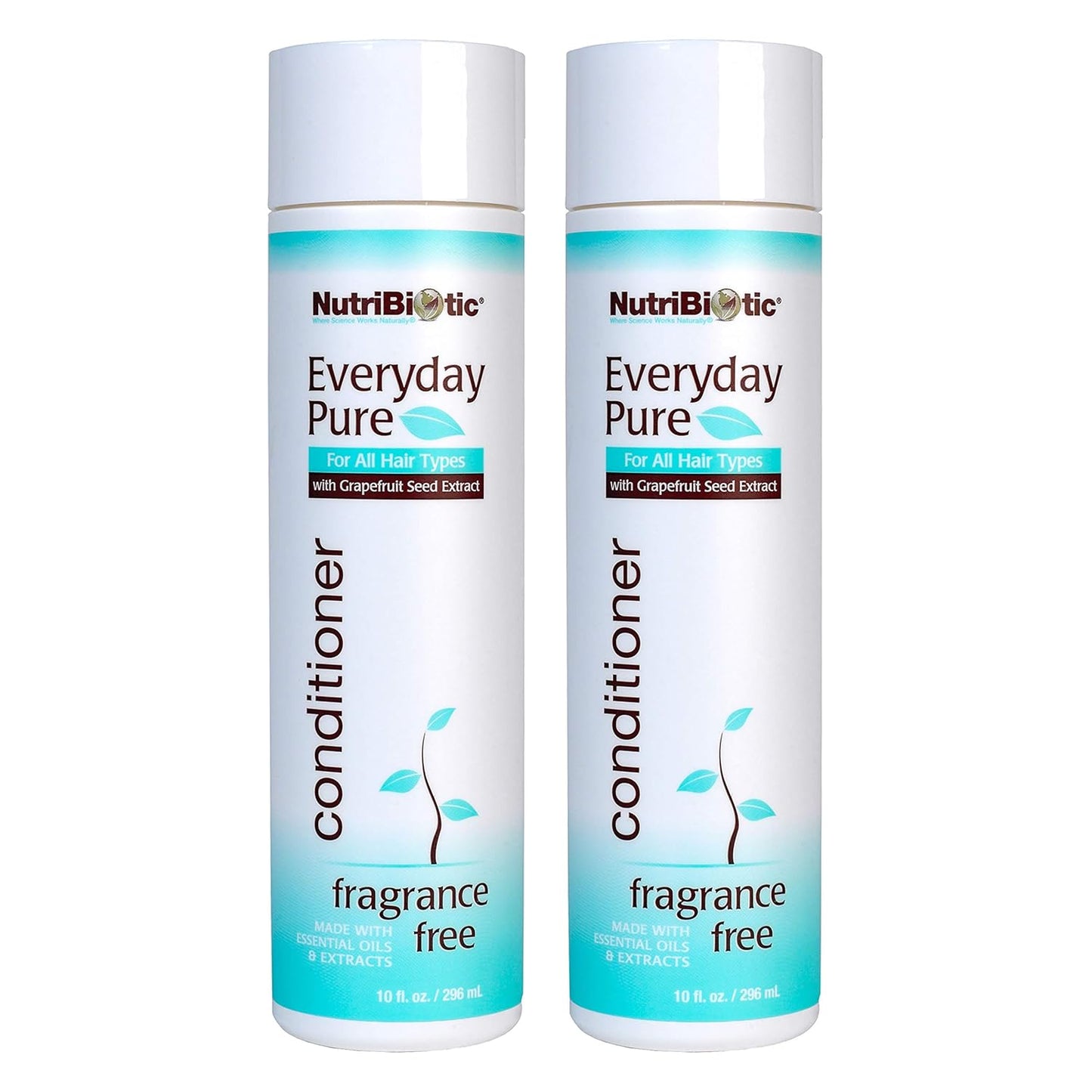 NutriBiotic Everyday Pure Conditioner 10 oz. Fragrance Free - For All Hair Types TWIN PACK Free of Parabens, Sulfates, SLS and SLES, dyes or colorings, cocamide DEA, Gluten, or chlorine derivatives