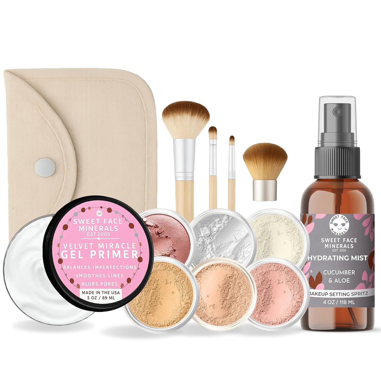 Flawless Complexion KIT (Beige) Full Size Mineral Makeup Set Matte Foundation Bare Face Sheer Powder Cover