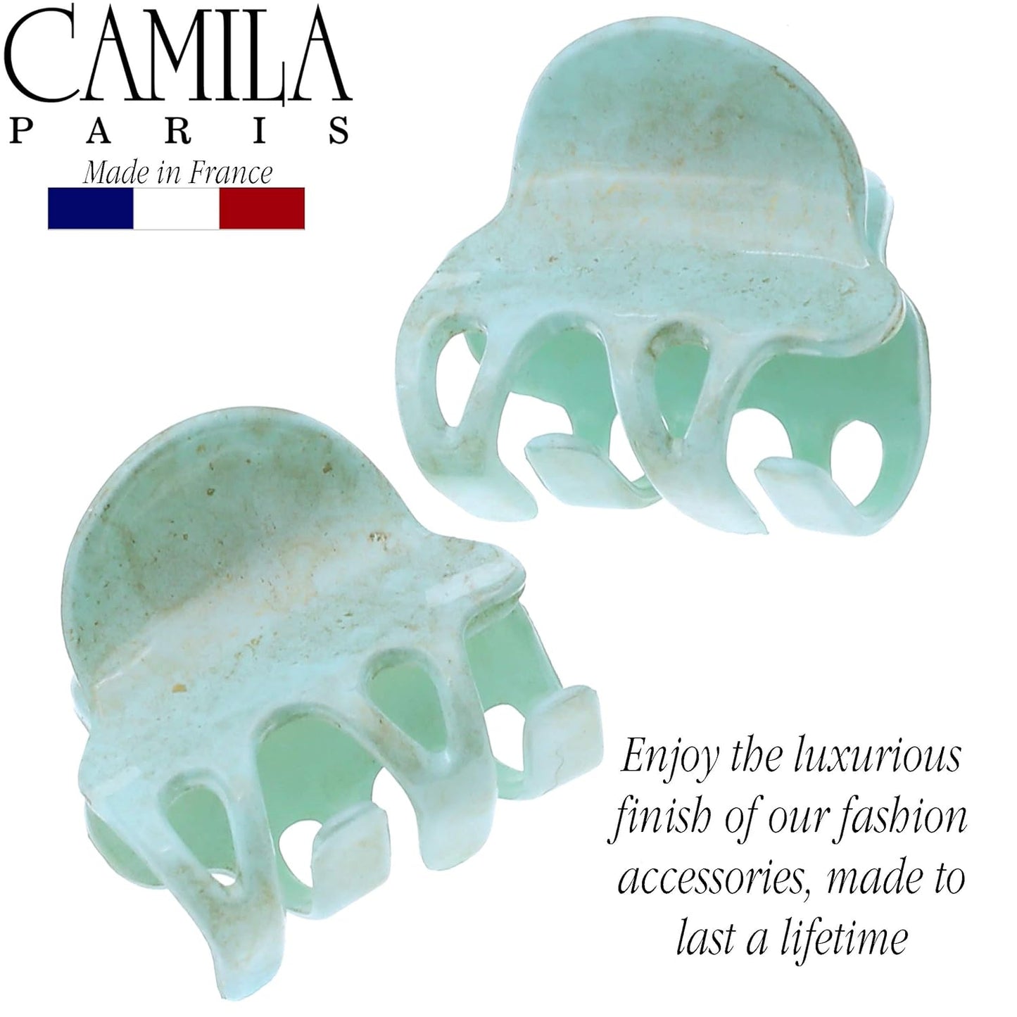Camila Paris CP3088 French Hair Clip for Women, Set of 2 Small Mint Girls Hair Claw Clips Fashion Durable Hair Accessories for Women, Luxury Ladies Strong Hold No Slip Grip Clamp, Made in France