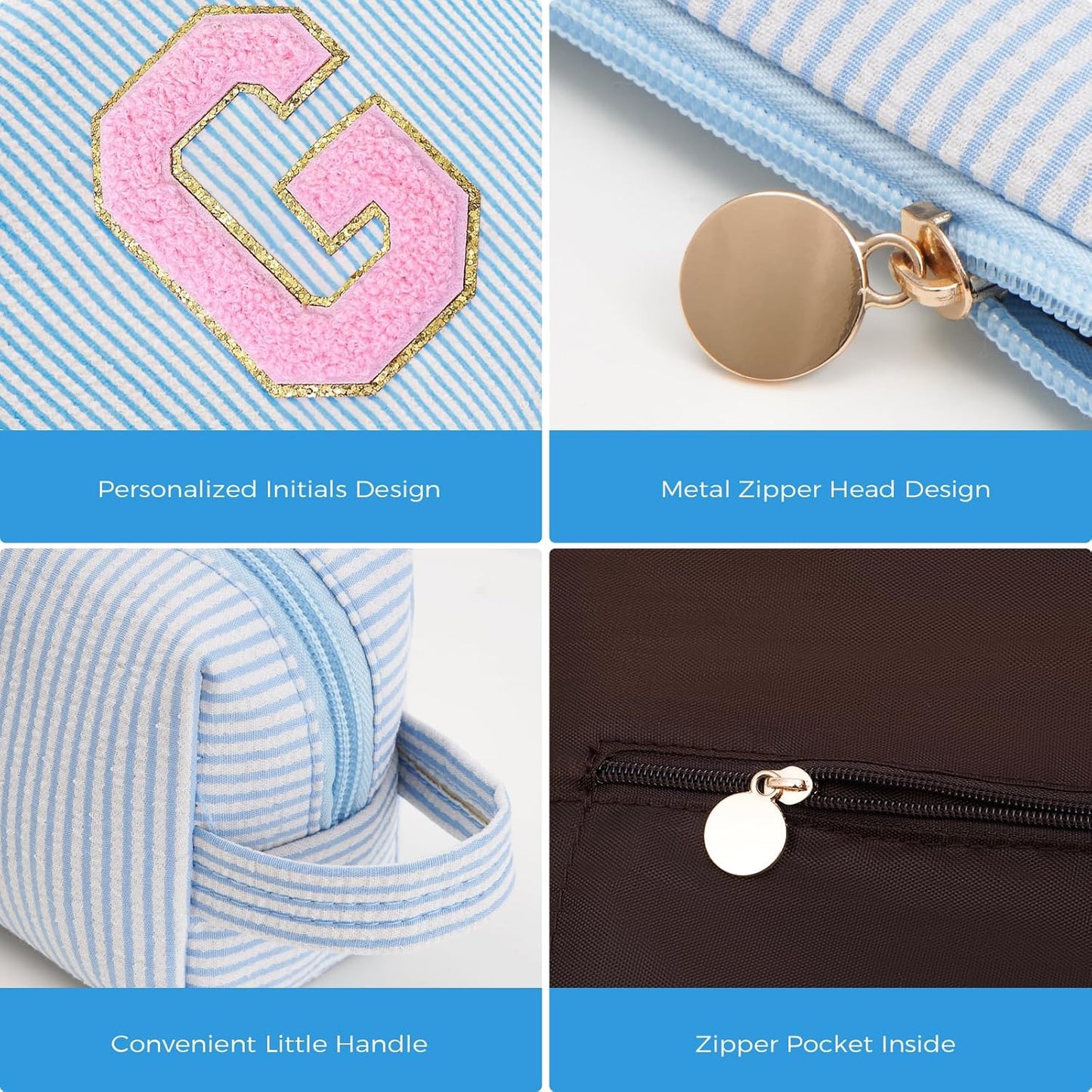 Personalized Makeup Bag for Women Girls - Fashion Cosmetic Bag Trendy Travel Toiletry Bag with Initials Letter - Teen Gifts - Blue,G