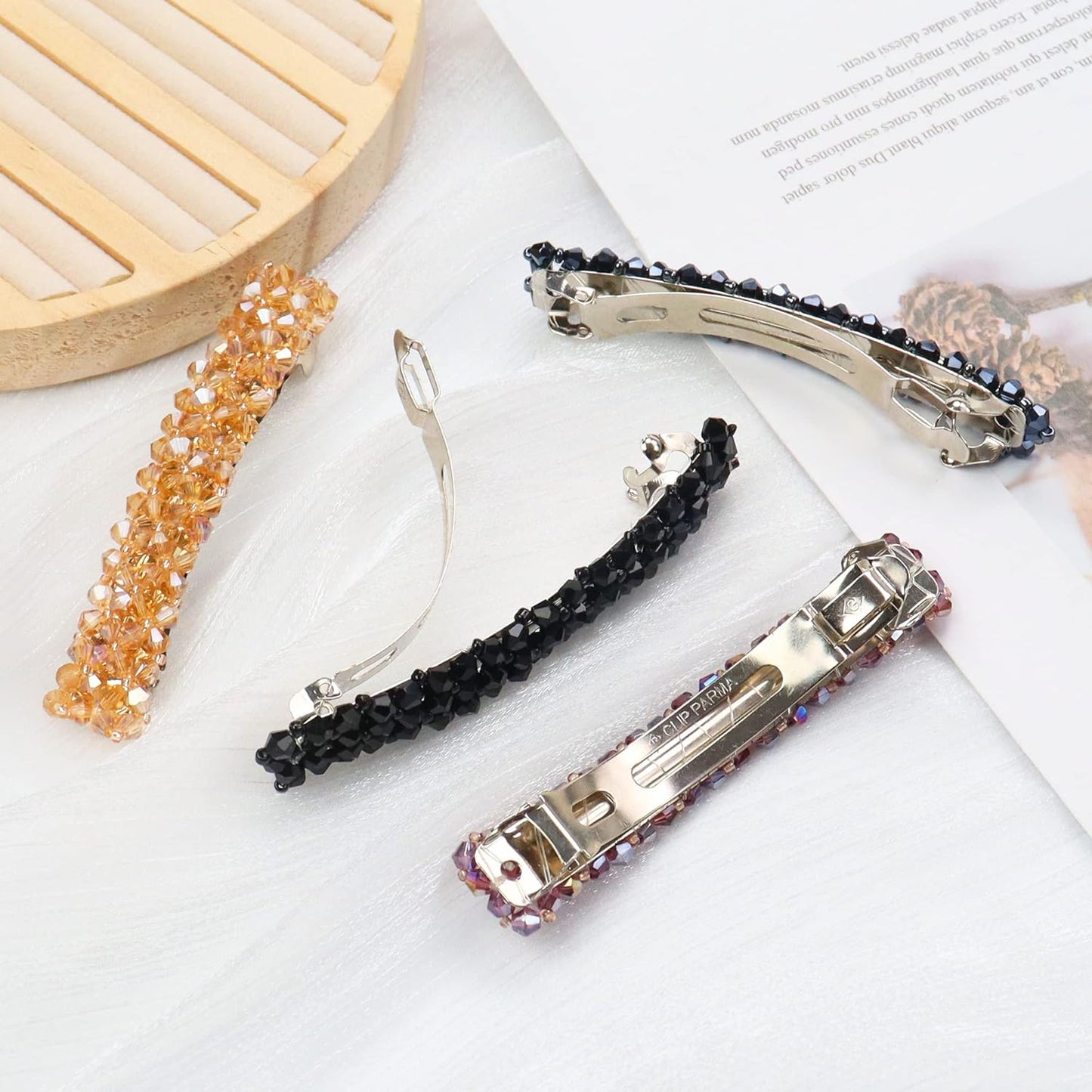 Elegant Hair Barrettes for Women B.PHNE Rhinestones Hair Clips Vintage French Style Hairclips Decor 4 Pack