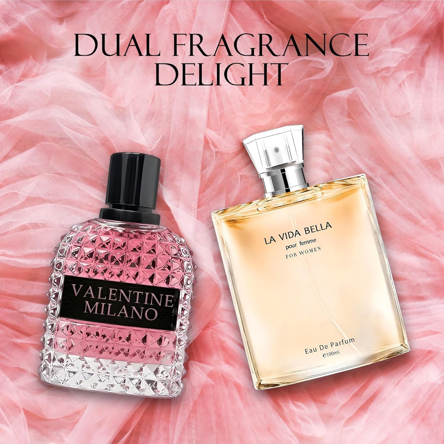 Women's Perfume La Vida Bella&Valentine Valentine Milano Combo Set Eau De Parfum Long Lasting Fragrance 3.4 Fl Oz Spray Each for Daily Used