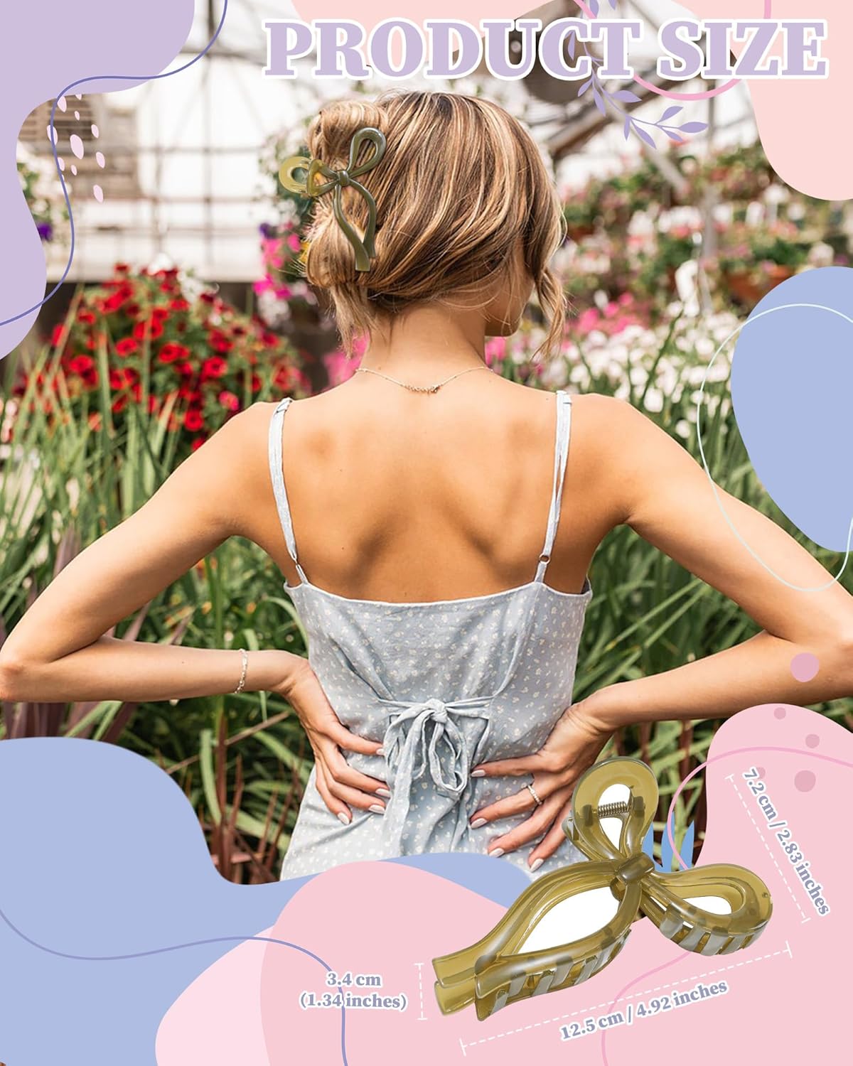 4 PCS Bow Hair Clips Bow Claw Clip for Women Nonslip Large Hair Claw Clips for Thin and Thick Hair Strong Hold Hair Bows (Yellow+Brown+Black Leopard Print+Brown Leopard Print)