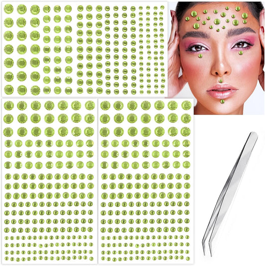 591pcs Face Gems Hair Gems Pearls, Self-Adhesive Face Jewels Eye Rhinestones 3/4/5/6/8 mm Face Gem Stick on, Halloween Makeup Gems Rave Accessories for Face Eyes Body Makeup (08.Light Yellow)