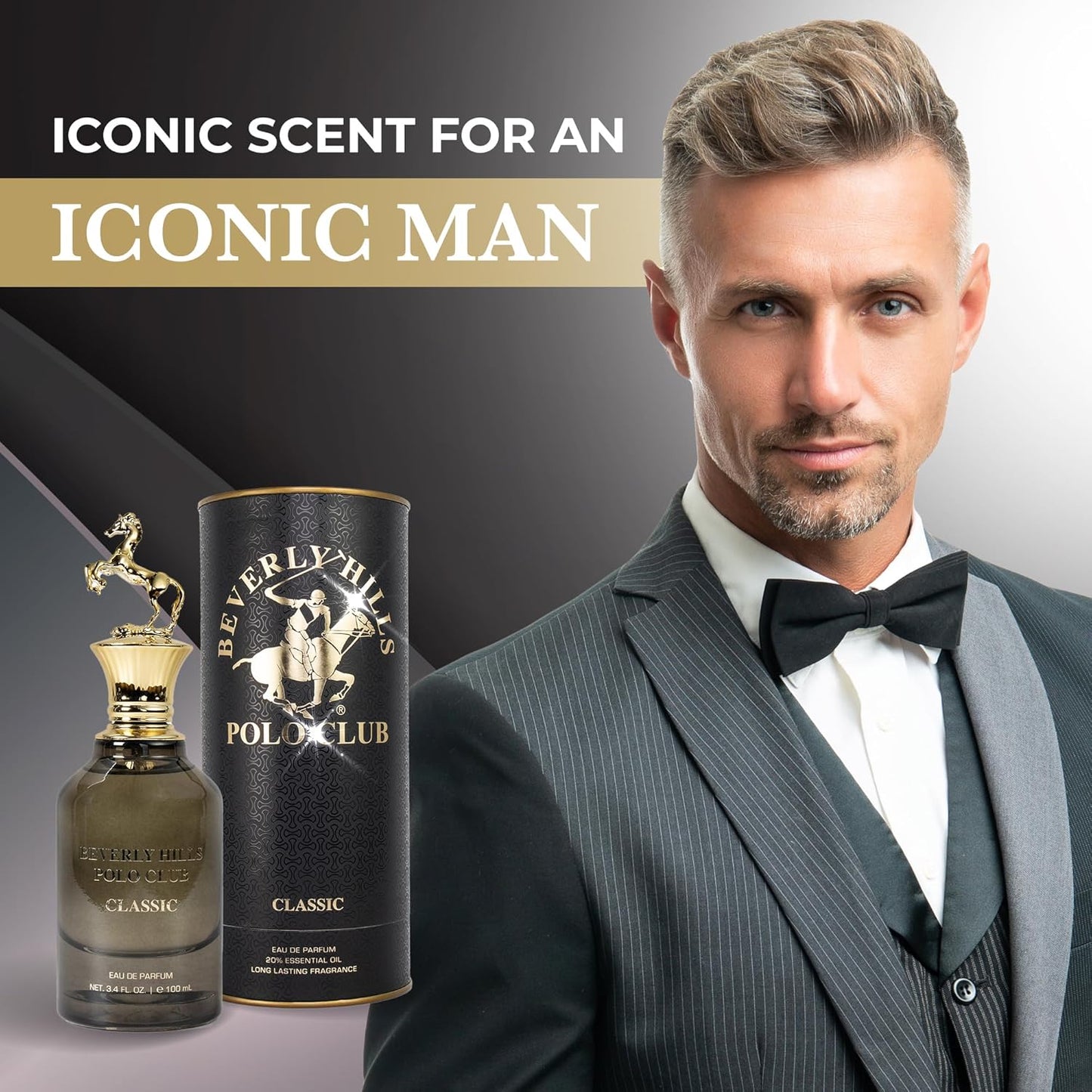Beverly Hills Polo Club CLASSIC Eau de Parfum for Men - Enduring Luxury Fragrance with Iconic Metal Horse Cap & Premium Cylinder Box - 3.4 Fl Oz