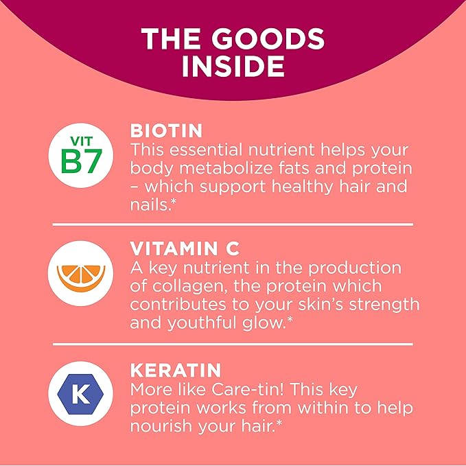 OLLY Undeniable Beauty Gummy, for Hair, Skin, Nails, Biotin, Vitamin C, Keratin, Chewable Supplement, Grapefruit, 30 Day Supply - 120 Count