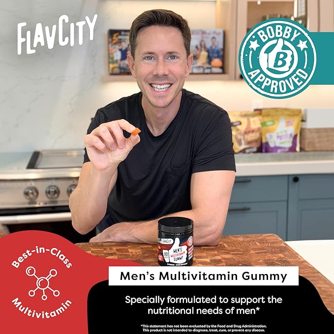 FlavCity Multivitamin for Men - Daily Mens Multivitamins Gummies with Premium Vitamins, Minerals & Prebiotic Fiber - No Cane Sugar or Seed Oils - with Organic Beets, Acai & More (90 Gummies)
