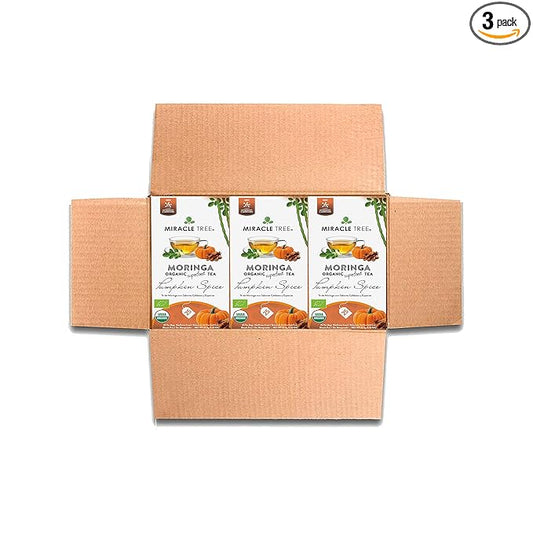 Miracle Tree - 3 Count of Organic Moringa Superfood Tea, 25 Individually Sealed Tea Bags, Pumpkin Spice (Keto, Detox, Energy/Immunity Booster, Vegan, Gluten-Free, Organic, Non-GMO, Caffeine-Free)