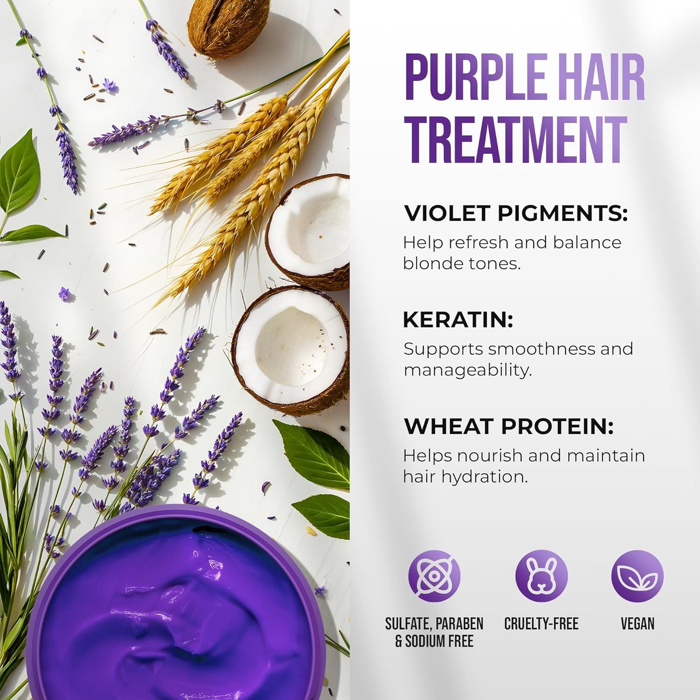 SUNATORIA New Keratin Purple Hair Mask - Blonde Hair Purple Toner - Repair & Nourishment Treatment For Bleached, Brassy Hair Color Corrector - Deep Conditioner For Color Treated Locks