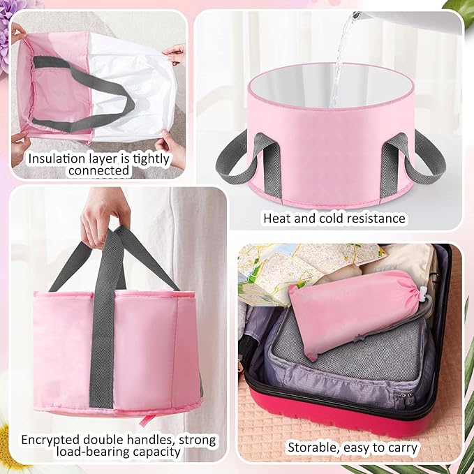 Face Ice Bath Bowl - Pink Foldable Collapsible Design with Headband & Wristbands Set, Skincare Combo for Women, Travel Friendly Home Spa, Makeup Removal & Sensitive Skin Care