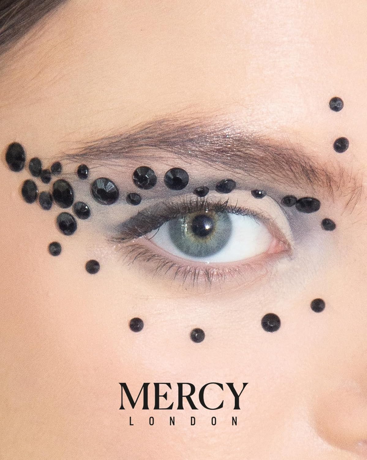 MERCY LONDON Face Gems in Black, 866 Self Adhesive Makeup Face Gem Stickers, 4 Sheets, Reusable Eye Gems, DIY Face Gems