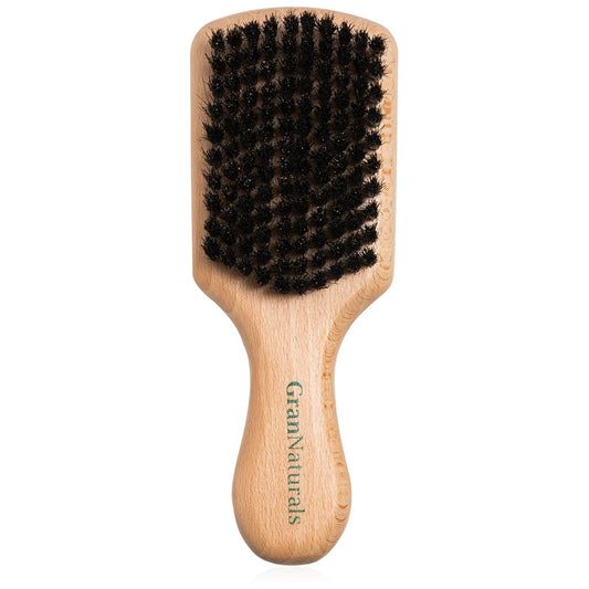 GranNaturals Soft Boar Bristle Slick Back Hair Brush - Hairbrush for Smoothing, Fades, Beards, 360 Waves to Style, Polish, & Lay Down Hair to Create a Sleek Ponytail Bun Hairstyle for Women & Men
