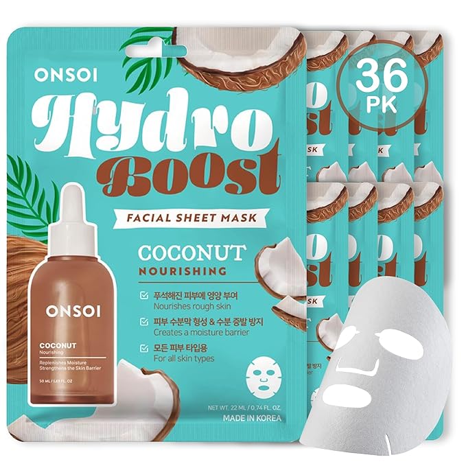 36PK ONSOI Hydro Boost Moisturizing Face Masks Skincare Korean Skin Care Facial Sheet Mask (36, 36PK Coconut)